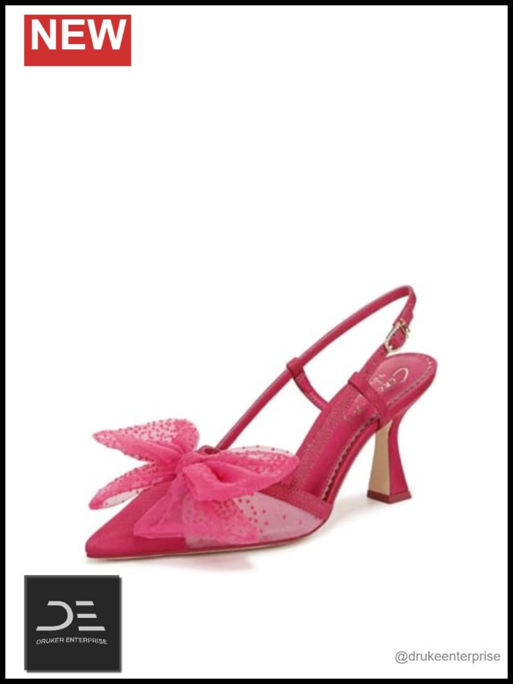 Women's Mesh Slingback Pumps with Bow Detailing Pointed Toe Heels